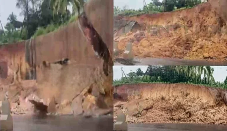 കാസർഗോഡ് ബേവിഞ്ച ദേശീയ പാതയിൽ വീണ്ടും മണ്ണിടിഞ്ഞു